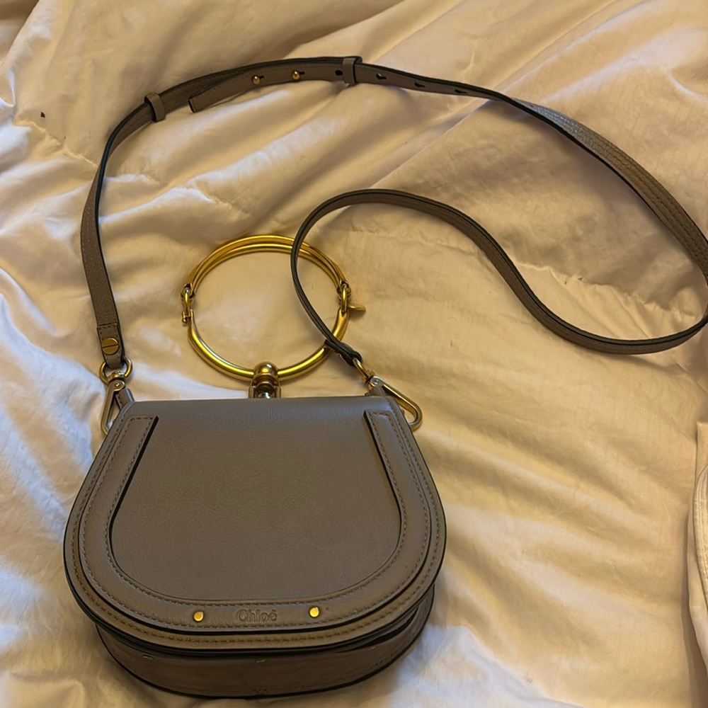 Chloé Gray Crossbody Bag with Gold Accents